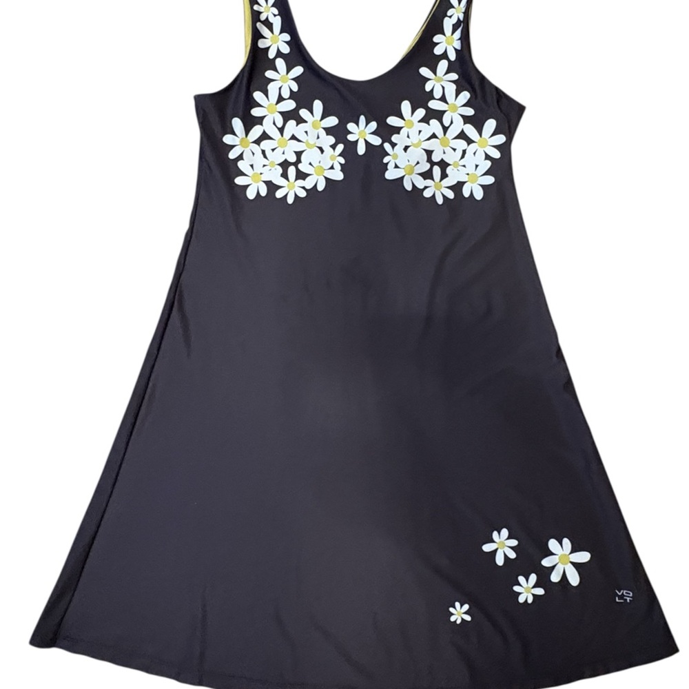 Dark Brown Sleeveless A-Line Sundress with Daisies
